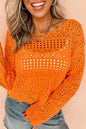 Carrot Solid Color Crochet Scallop Edge Sweater
