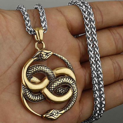 Mens Snake Pendant Necklace Set with Casual Mechanical Watch Fashion Accessory