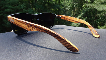 Zebrawood Sunglasses, Stars and Bars, Polarized, Handcrafted | Kitchen + Metal