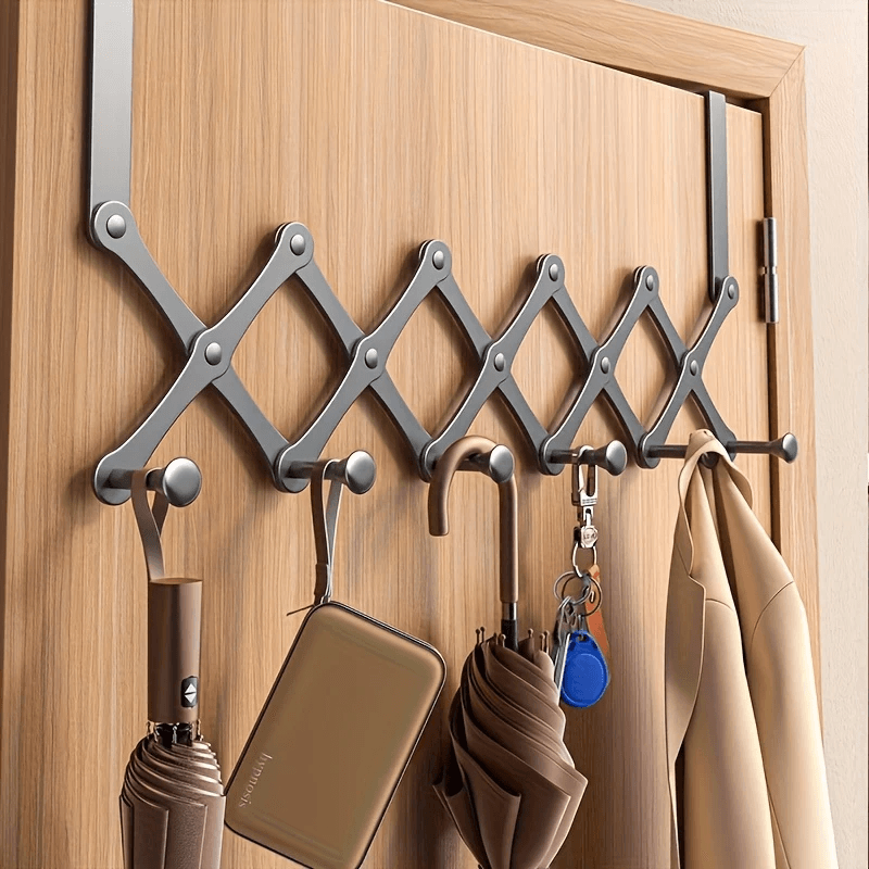 Retractable Over-the-Door Hook Rack – Heavy-Duty with 6 Hooks for Coats, Towels & Bags
