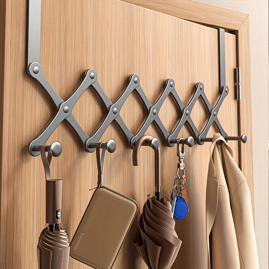 Retractable Over-the-Door Hook Rack – Heavy-Duty with 6 Hooks for Coats, Towels & Bags