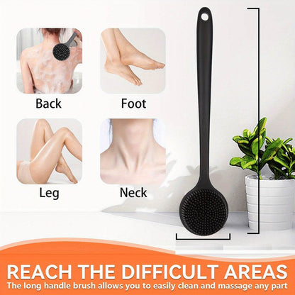 Ergonomic Long Handled Silicone Bath Brush Soft Bristles for Deep Cleaning