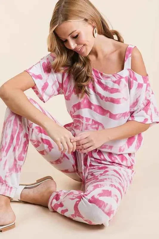 BiBi Zebra Print French Terry Stylish Top and Pants Combo