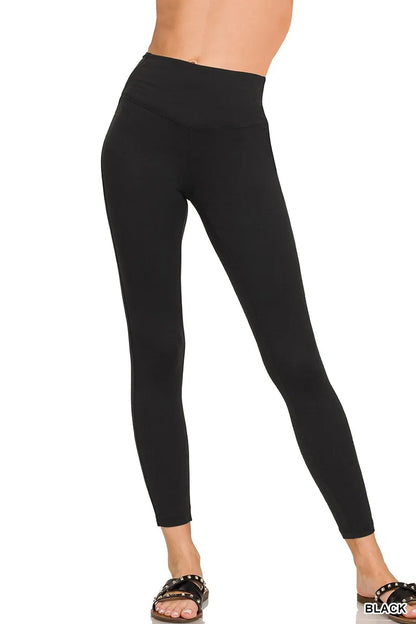 Zenana Brushed Microfiber Full Length Leggings in Black