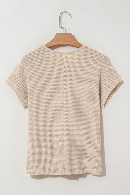 Mist Green Hollow Patchwork Waffle Knit Top