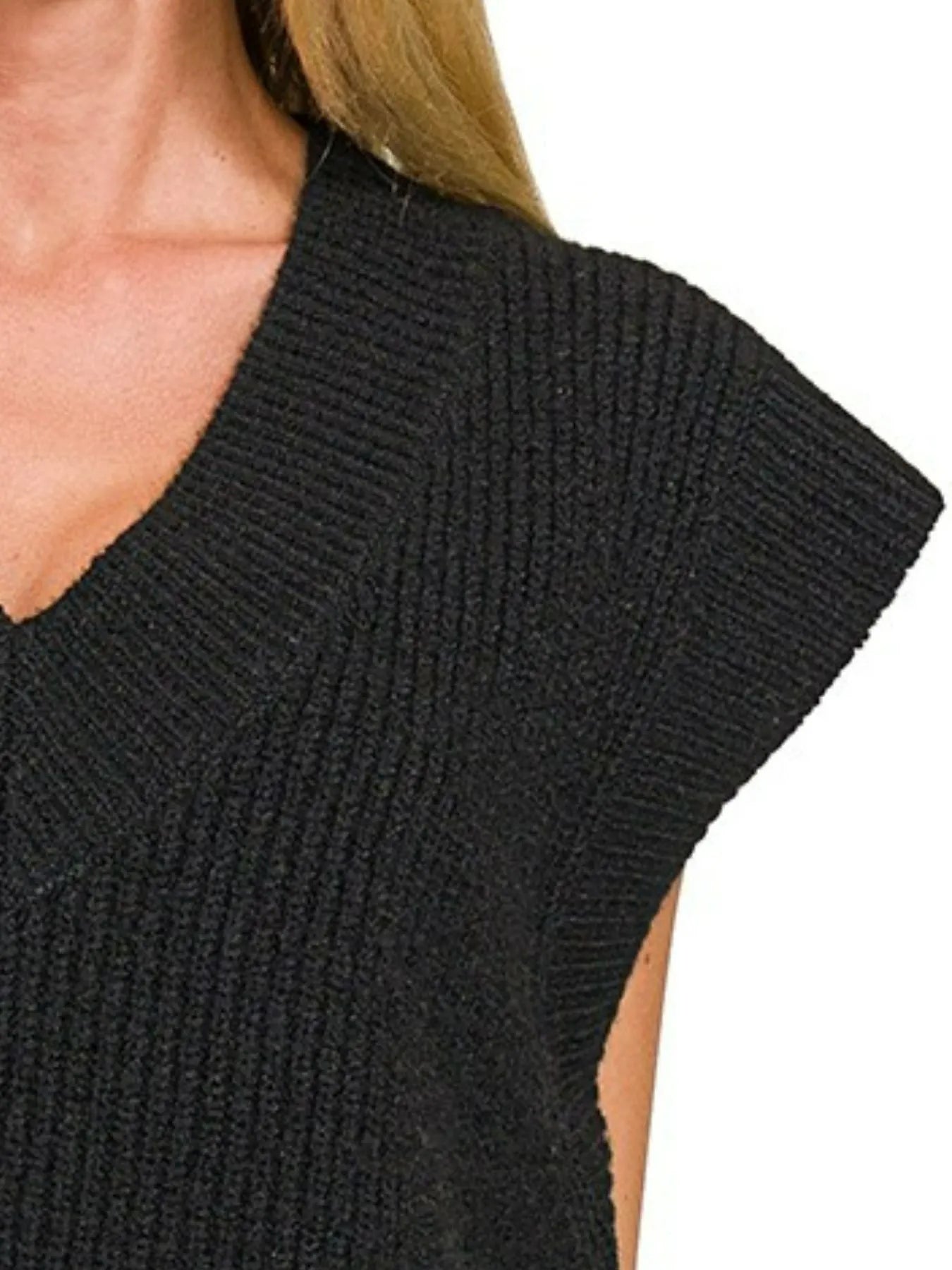 Zenana Oversized Sweater Vest with Side Slit in Black