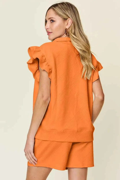 Plus Size Flounce Sleeve 2 piece top and shorts set