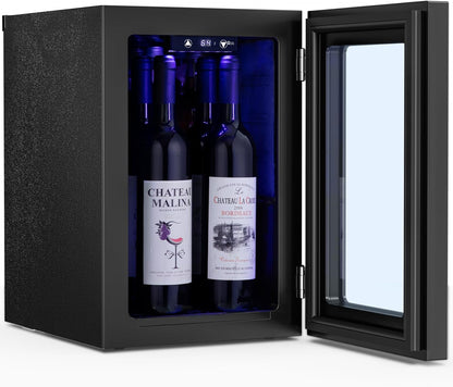 0.6Cu. Ft. Freestanding Wine Cellar Mini Fridge, 4-Bottle Red Wine with 6-Can Beverage Refrigerator, Quiet Compressor, LED Light and Display