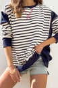 White Stripe Patchwork Exposed Seam Loose Fit Women's Sweatshirt