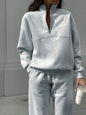 Long-sleeved Sports Sweatsuit Stand-up Collar Zip-up Top And Elastic Band Trousers With Pocket