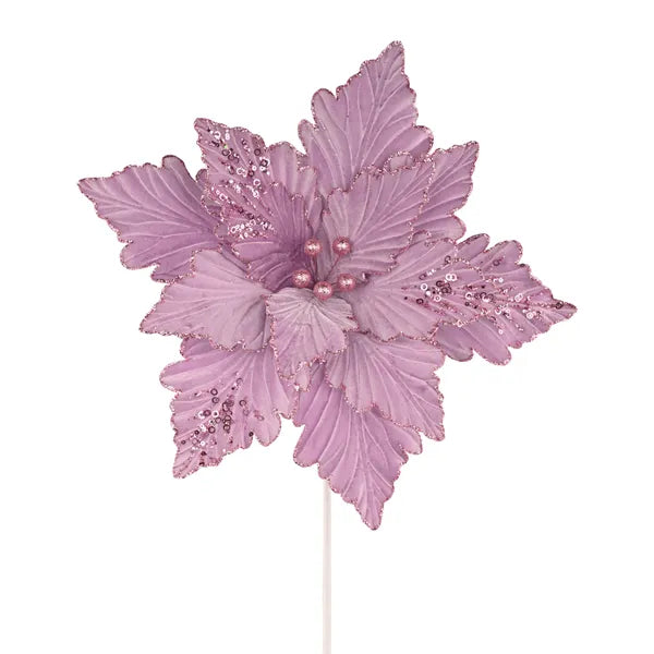 19"DIA DLX VELVET/POINSETTIA, 16"L STEM LAVENDER