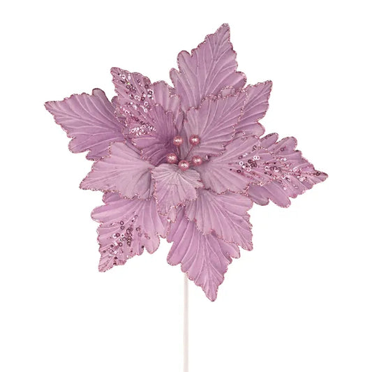 19"DIA DLX VELVET/POINSETTIA, 16"L STEM LAVENDER