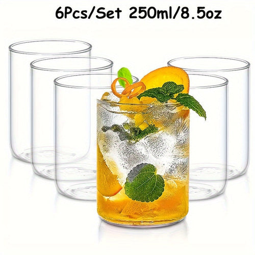6pcs Borosilicate Glass Drinking Cups Set, 250/400ml Clear Highball