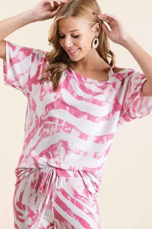 BiBi Zebra Print French Terry Stylish Top and Pants Combo
