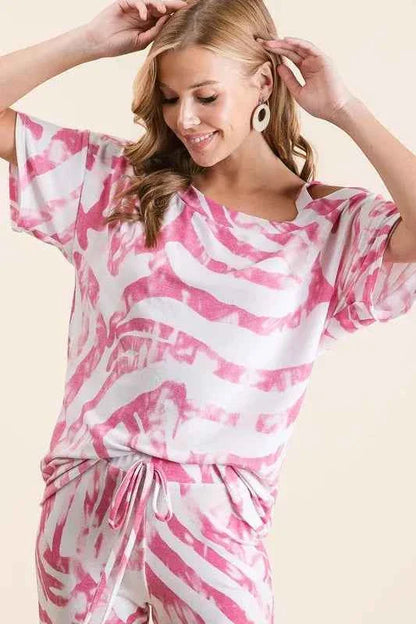 BiBi Zebra Print French Terry Stylish Top and Pants Combo