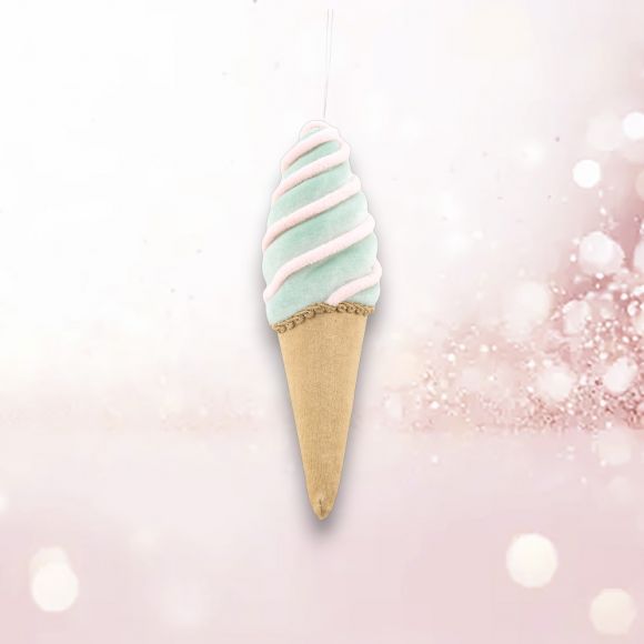 9" Blue Ice Cream Cone Ornament