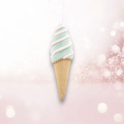 9" Blue Ice Cream Cone Ornament