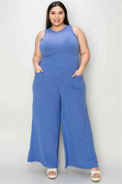 Ribbed Tank and Pants Set with Wide Leg Style