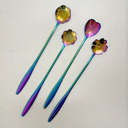 Set of 4 Cherry Blossom Stainless Steel Dessert Spoons