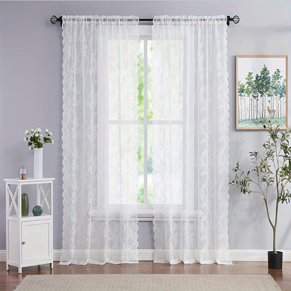 Elegant White Lace Sheer Curtain Floral UVProtection Decor