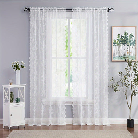 Elegant White Lace Sheer Curtain Floral UVProtection Decor