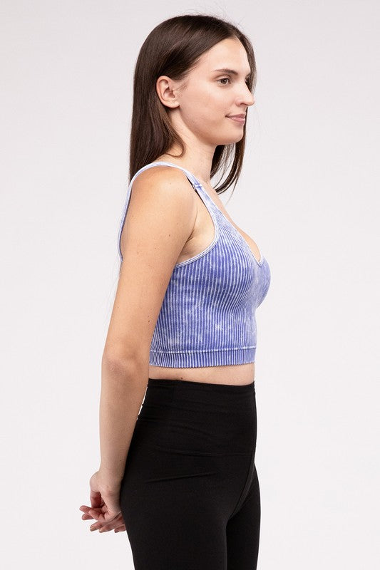 ZENANA Washed Ribbed Cropped V-Neck Tank Top