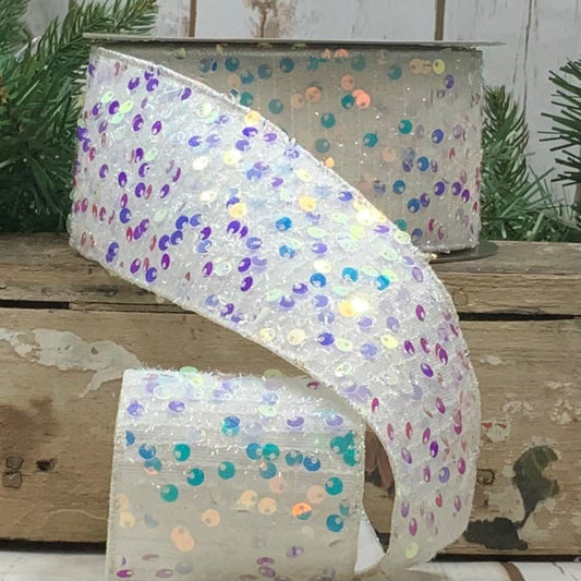 2.5" x 10yds sequin tinsel, white