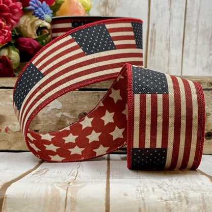 2.5" x 10yds linen americana flag stars, natural