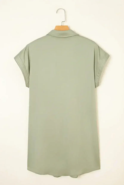 Rose Red Buttoned Collar Shift T Shirt Dress