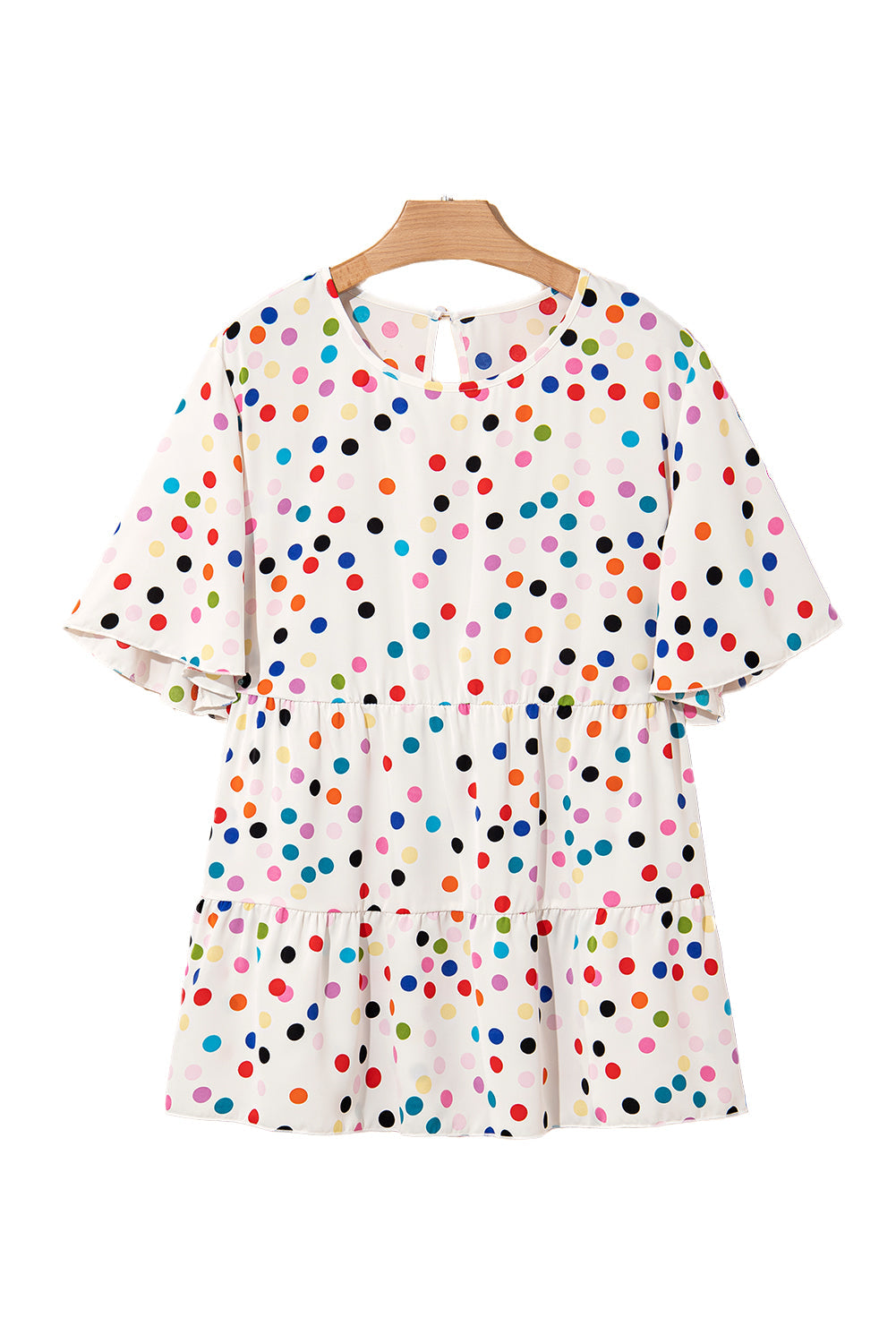 Beige Colorful Polka Dot Print Ruffle Plus Size Babydoll Blouse