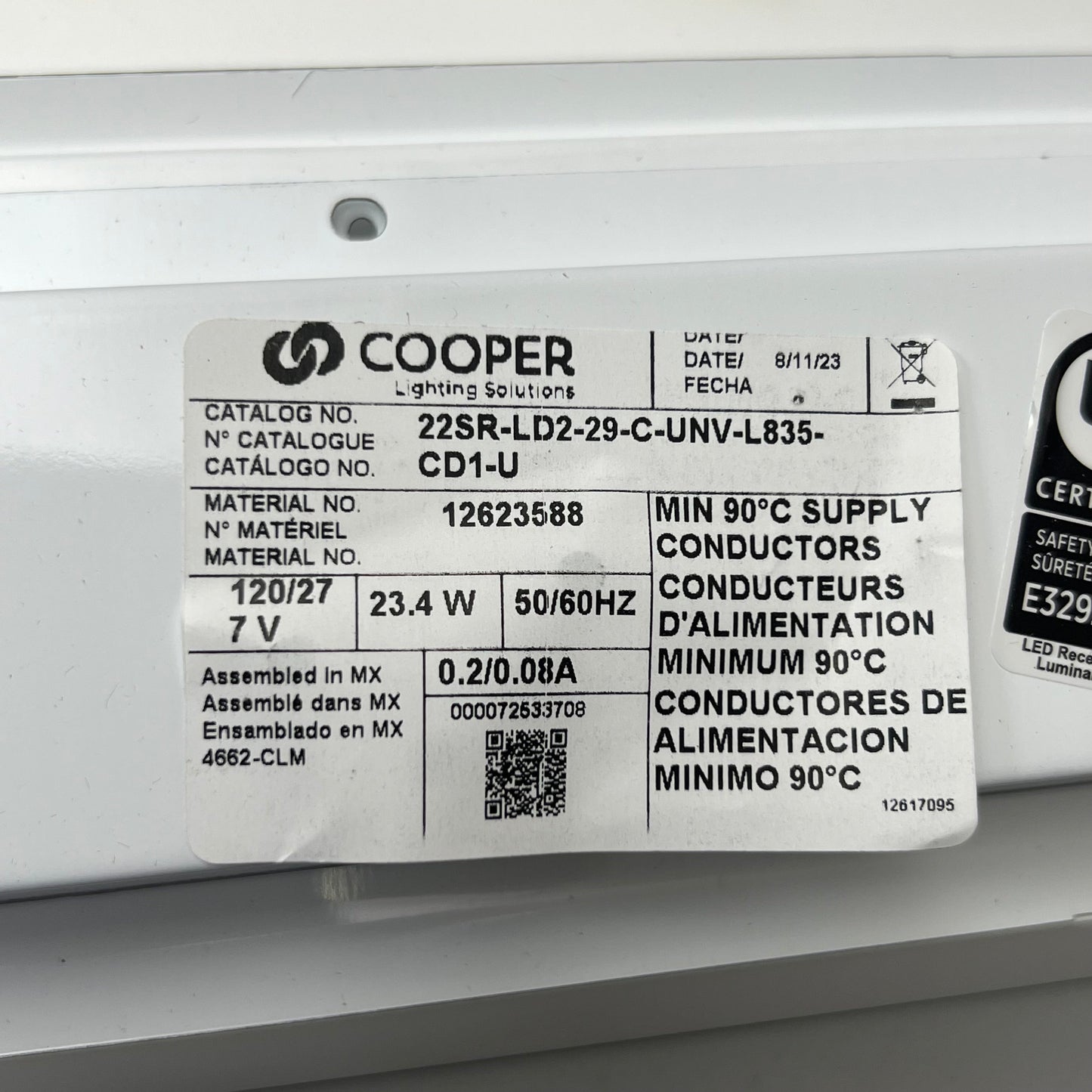 METALUX COOPER Lighting Solutions SkyRidge LED Troffer 24”x 24” 22SR-LD2-29-C-UNV-L835-CD1-U