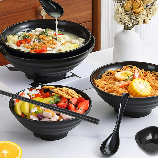 Elegant Ramen Bowl Set with Chopsticks and Saucers