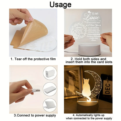 Modern 3D Cat Moon Night Light USBPowered Lamp