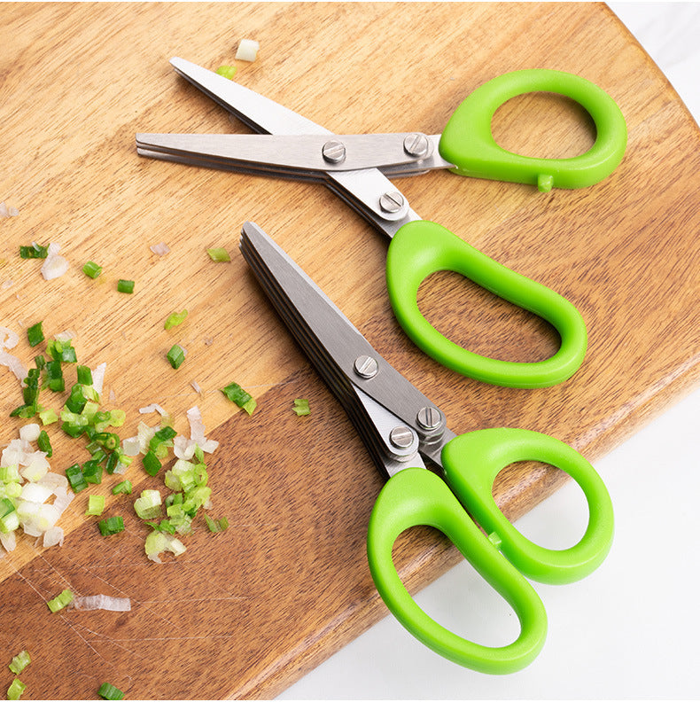 Multifunctional Multi-layer Green Onion Scissors Stainless Steel Onion | Kitchen Accessories | Kitchen + Metal