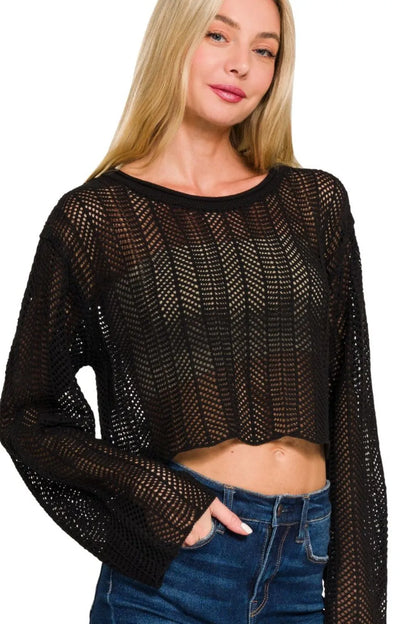 Zenana Open Knit Cropped Sweater