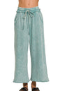 Zenana Washed French Terry Palazzo With Pockets in Ash Blue