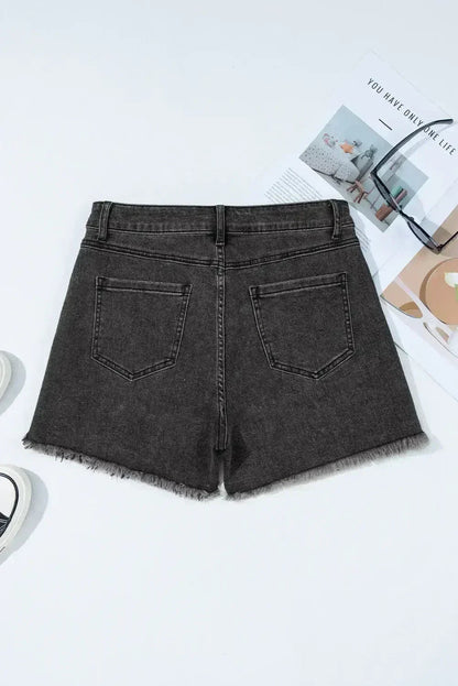 White Raw Hem High Waist Denim Shorts