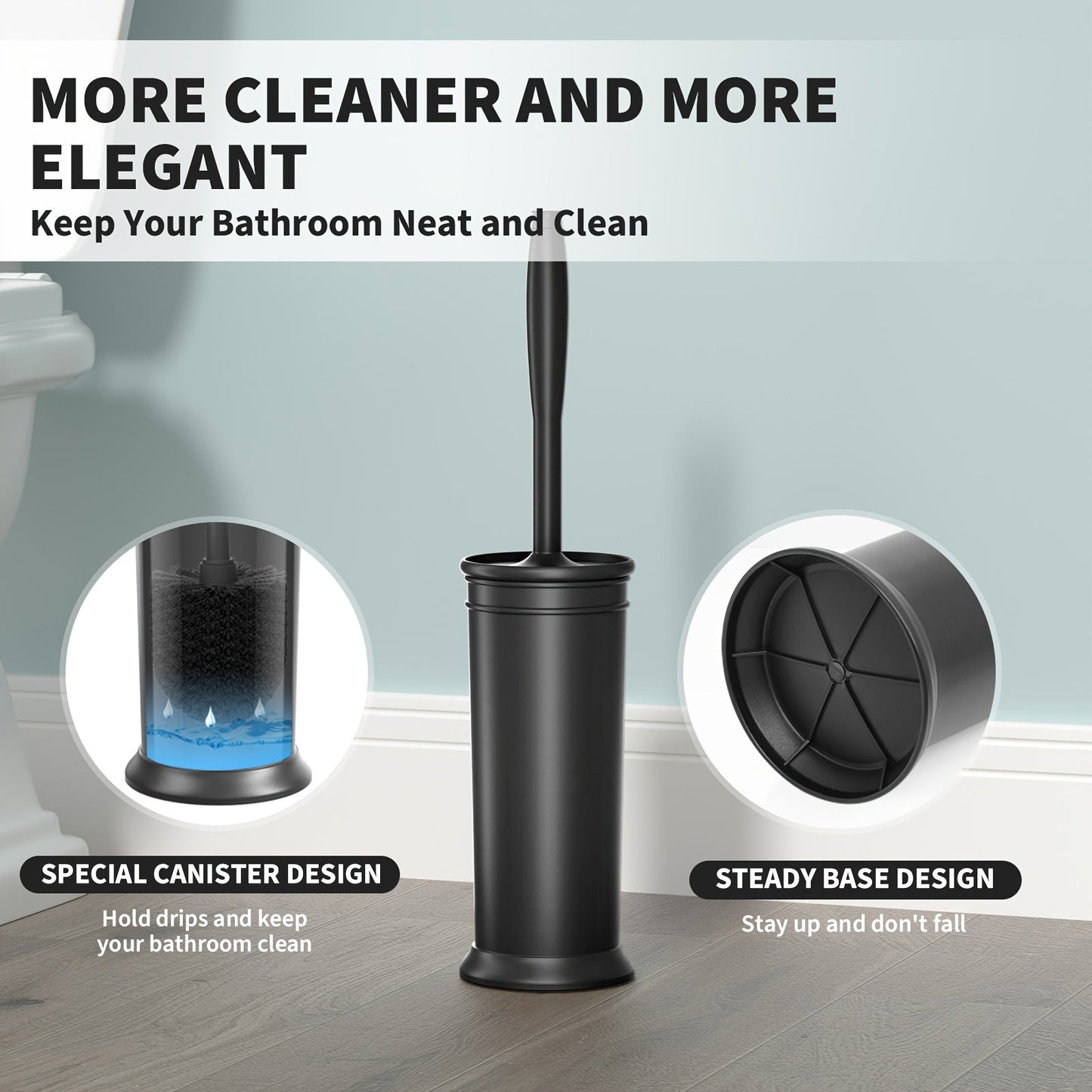 Black Toilet Bowl Brush Set with Long Handle and Holder