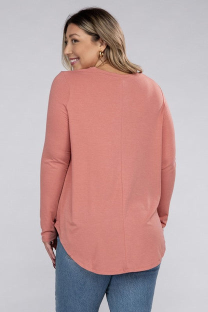 ZENANA Plus Long Sleeve Round Neck Round Hem Top