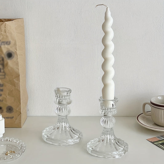 Scandinavian Glass Diamond Candle Holder  Elegant Decor Accent