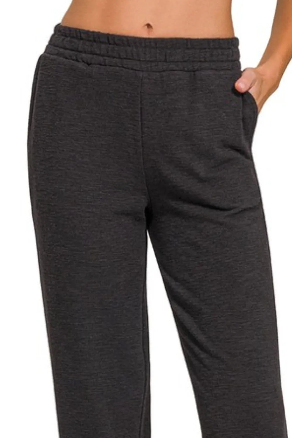 Zenana Cotton Slub Jogger Pants in Black
