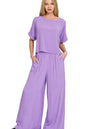 Zenana Round Neck T-Shirt and Wide Leg Pants Set - Lavender