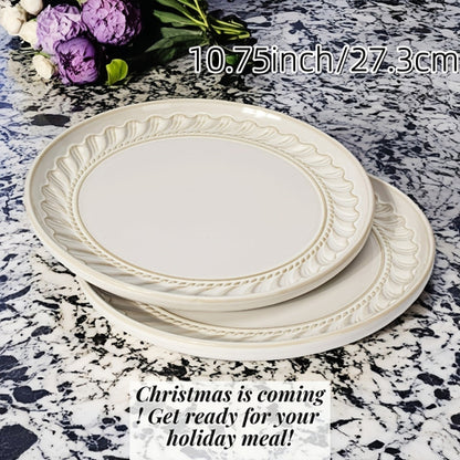Artena Floral Embossed Ceramic Dinner Plate Set  27cm  22cm Microwave