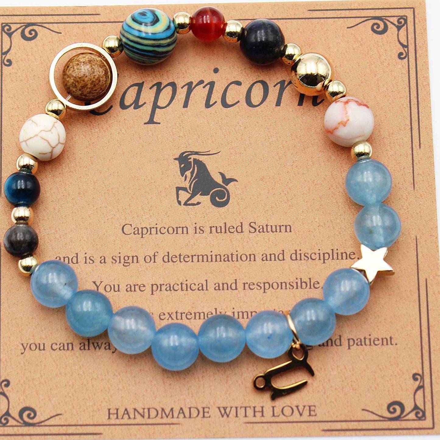 Twelve Constellations Bracelets - Natural Stone Beaded Bracelets with Eight Planet Designs