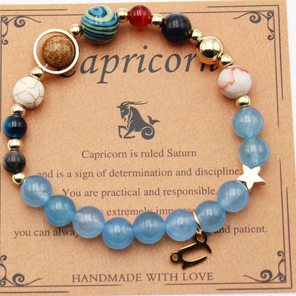 Twelve Constellations Bracelets - Natural Stone Beaded Bracelets with Eight Planet Designs