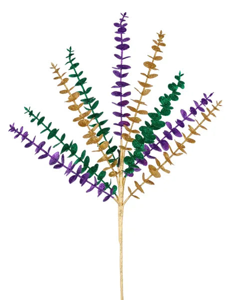 27"L GLITTERED EUCALYPTUS SPRAY MARDI GRAS