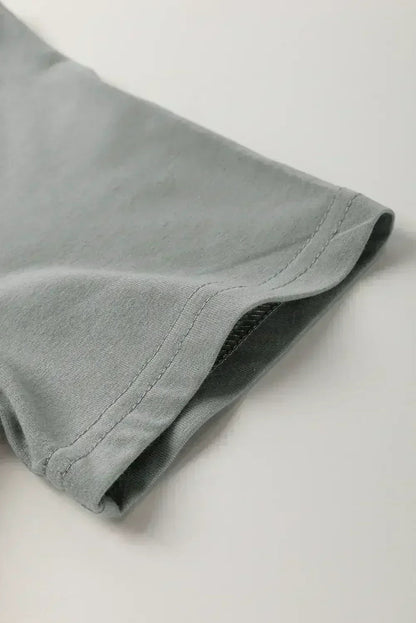 Dirty Blue Solid Color Round Neck T Shirt