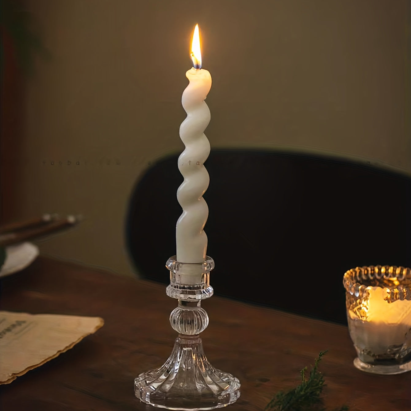 Scandinavian Glass Diamond Candle Holder  Elegant Decor Accent