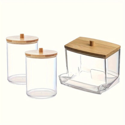 Clear Bathroom Canister Set with Bamboo Lids  3Piece Storage