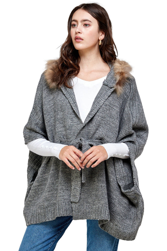 Knitted Cape with Faux Fur Collar | Apparel | Kitchen + Metal